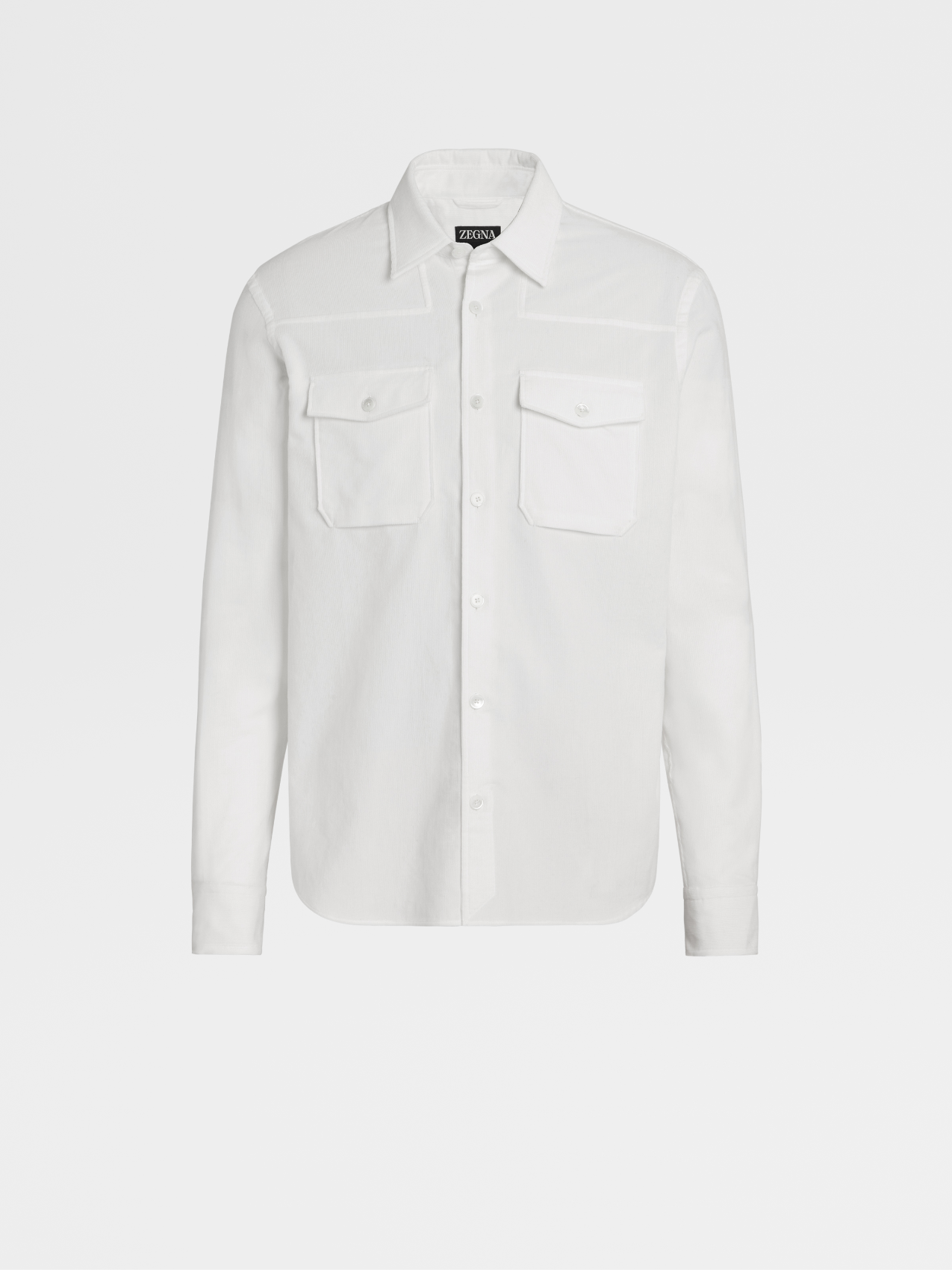 White Pure Cotton Corduroy Long-sleeve Shirt